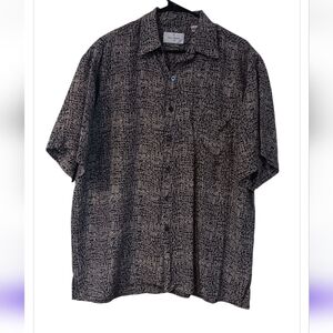 Bill Blass Gray and Tan Patterned Shirt 100% Silk Sz L